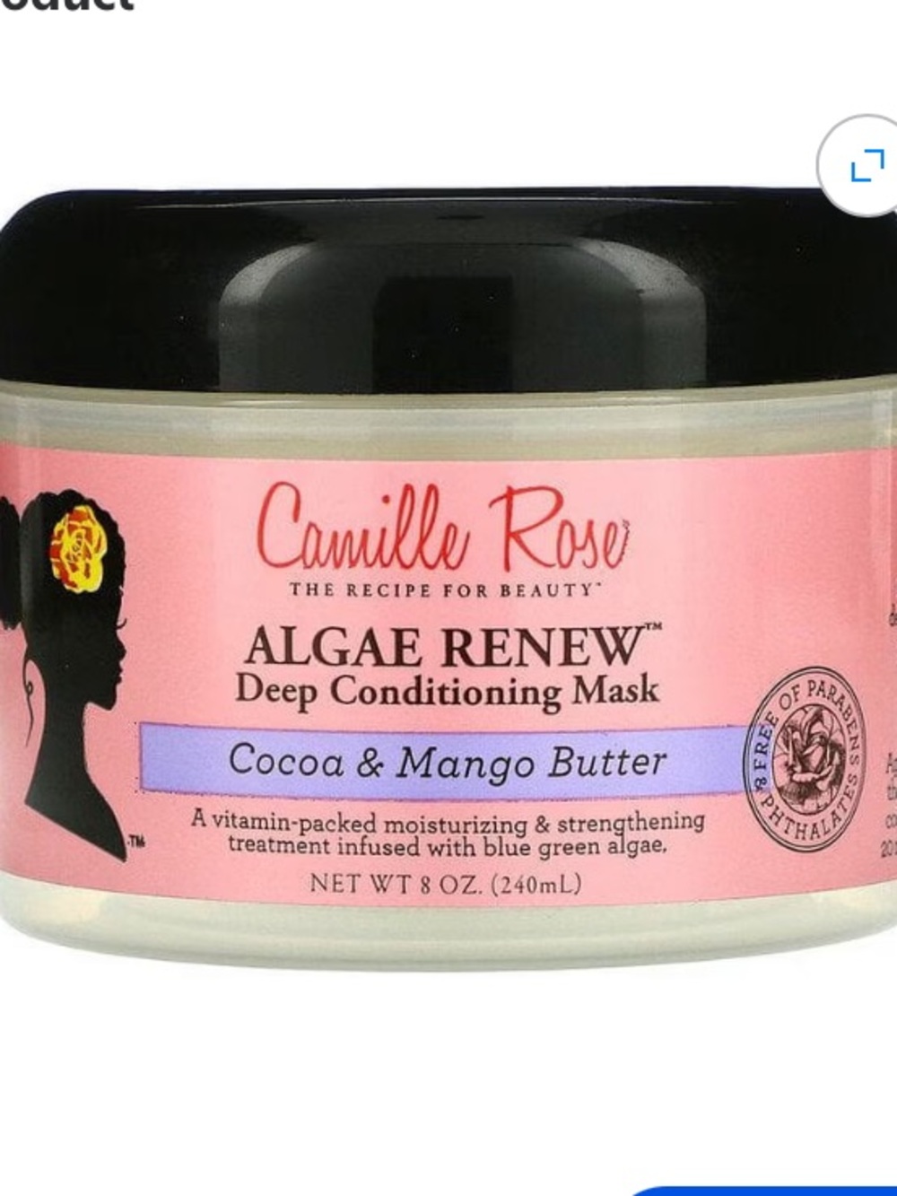 Camille Rose, Algae Renew Deep Conditioning Mask, Cocoa & Mango Butter, 8 oz New